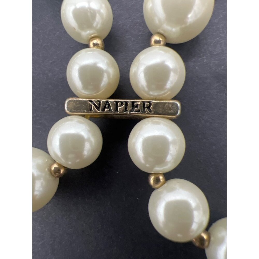 Vintage Napier Double Strand Bracelet Faux Pearl Yellow Crystal Gold Tone 6.5" - Picture 6 of 8